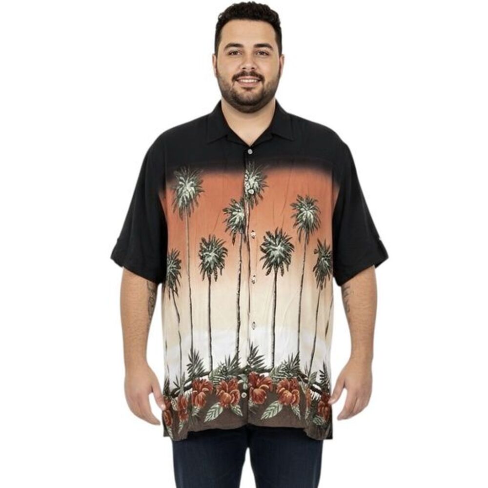 Vintage 90s Y2K Hollis River Black Rayon Shirt Men’s 2XLT Big & Tall Resort Vaca